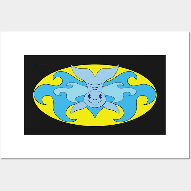 Superhero Style Smiling Dolphin and With Waves Logo Wall Art by pelagio